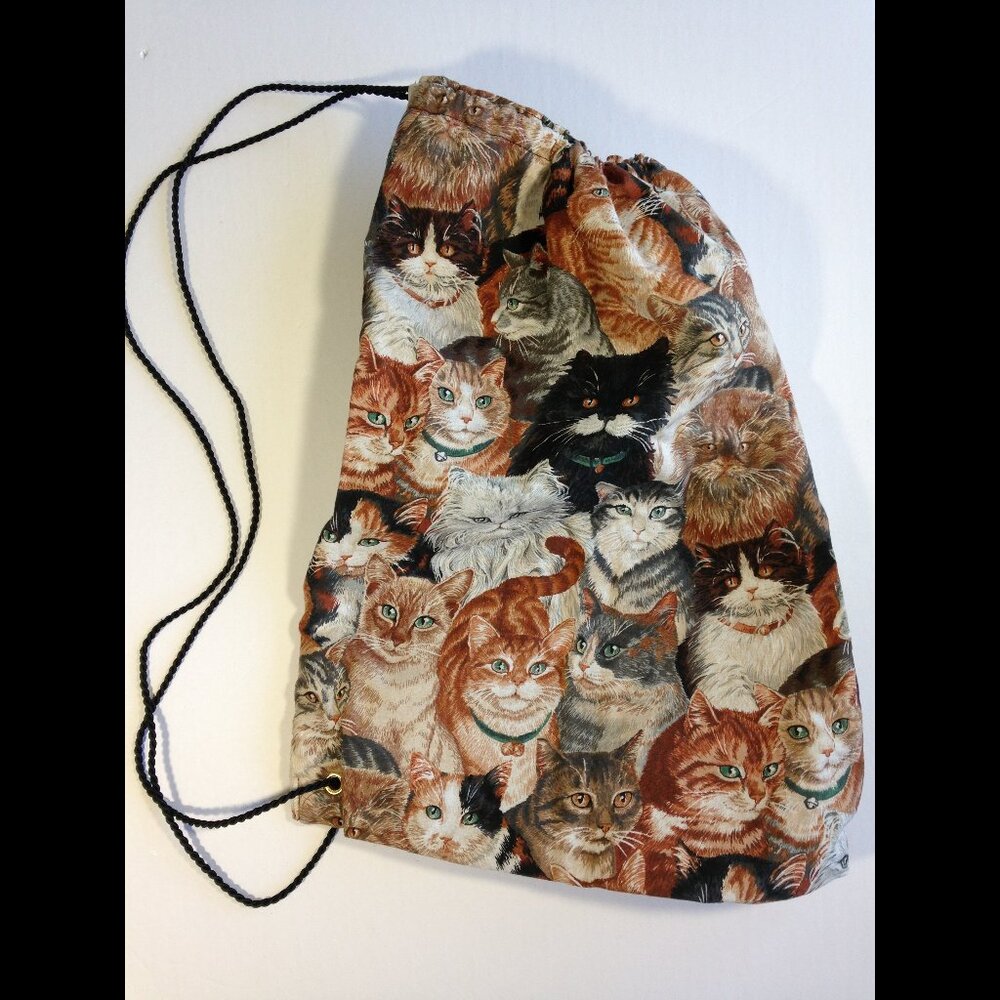 Cute Cats Pattern Drawstring Bag, over the shoulder, kittens tote gift idea